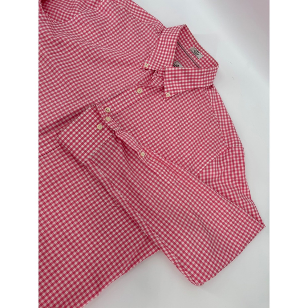 Peter Millar Nanoluxe Easy Care Pink Gingham Button Down Shirt Mens Large